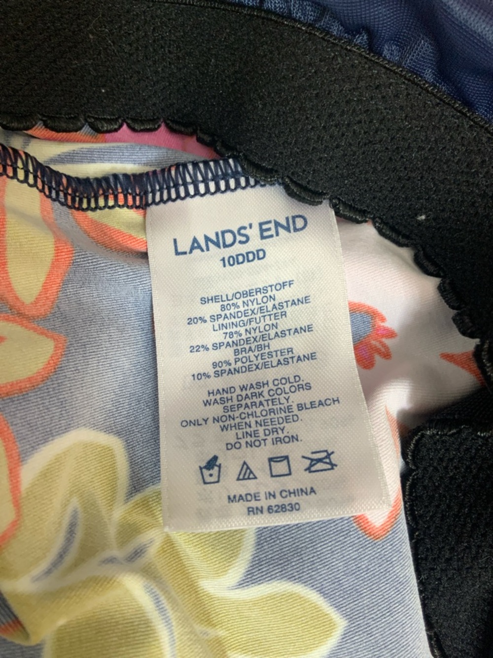 Lands' End Navy Floral Swim top and skirt 10P top is 10DDD - Picture 5 of 6